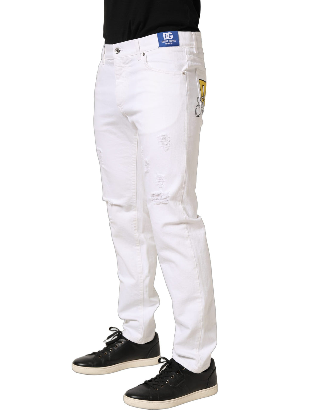 Dolce &amp; Gabbana White Cotton Ripped Slim Fit Men Denim Jeans