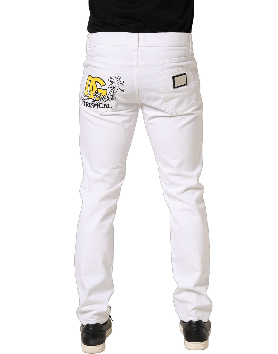 Dolce &amp; Gabbana White Cotton Ripped Slim Fit Men Denim Jeans