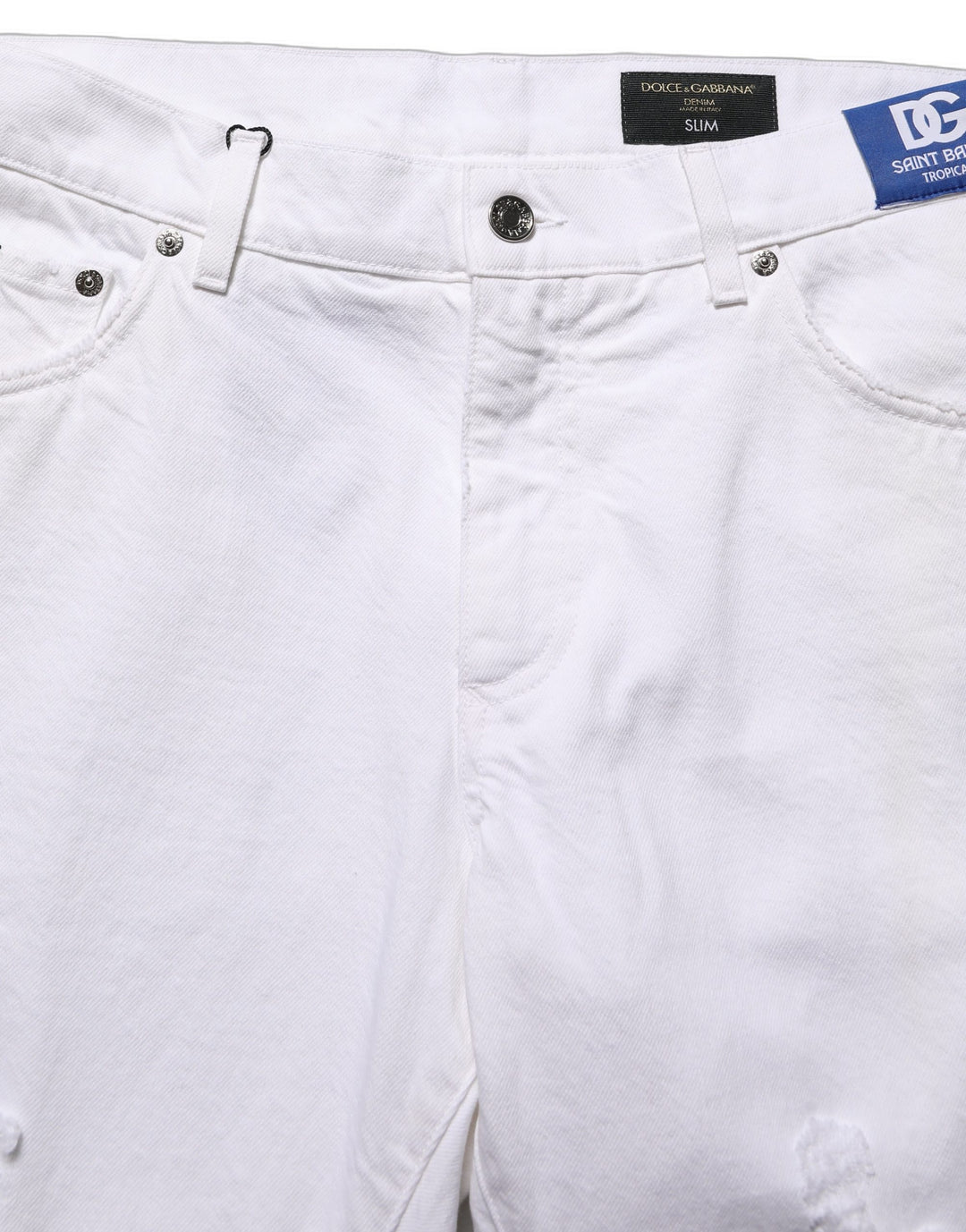 Dolce &amp; Gabbana White Cotton Ripped Slim Fit Men Denim Jeans