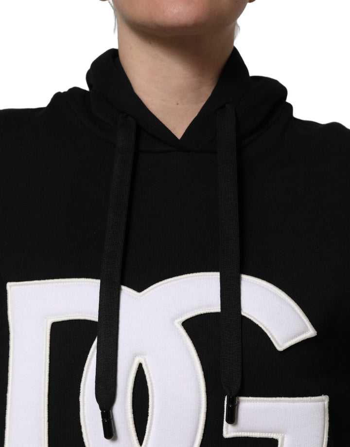 Dolce &amp; Gabbana BlackWhite Appliqué Hooded Sweatshirt Sweater