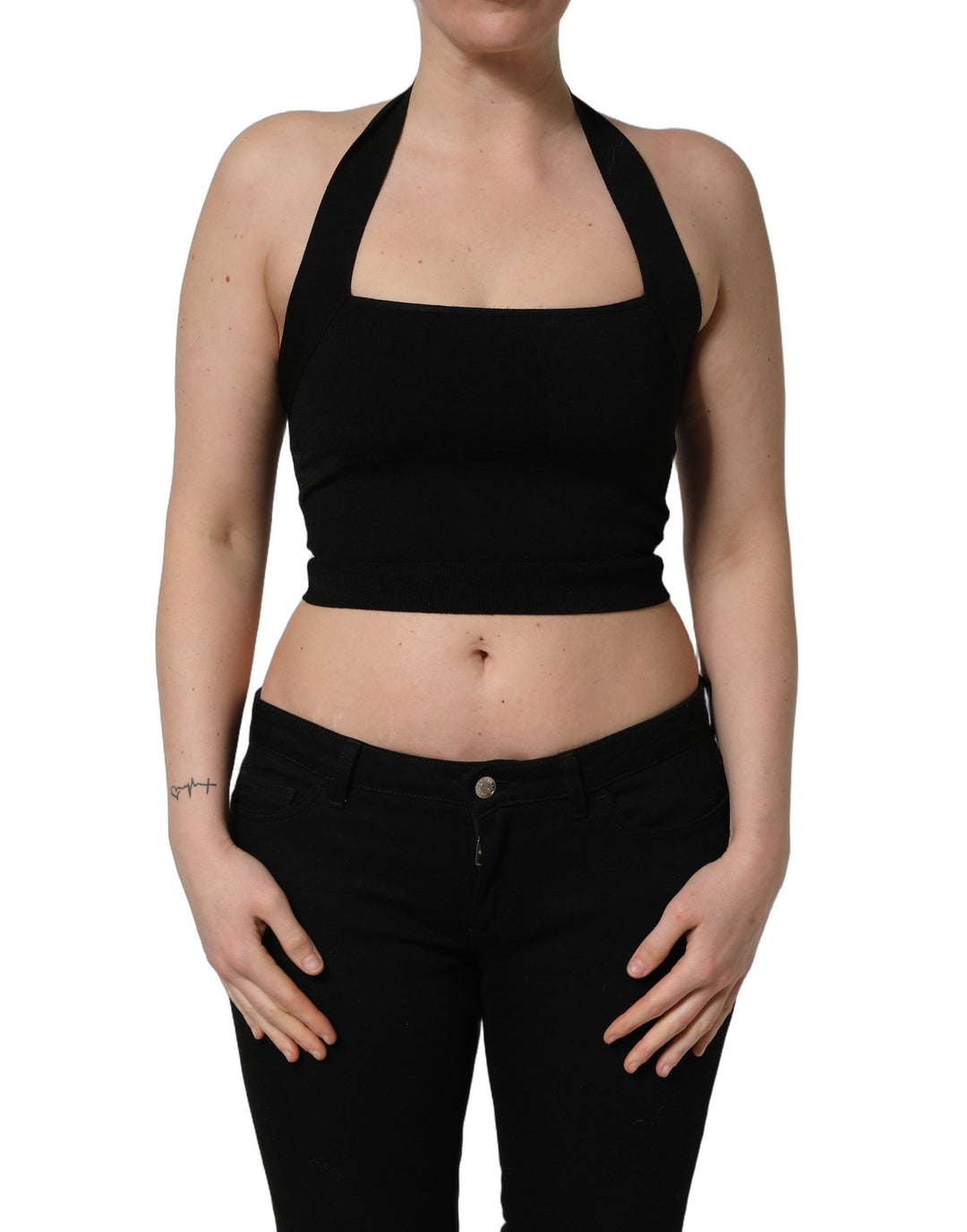 Dolce &amp; Gabbana Black Square Neck Halter Cropped Tank Top