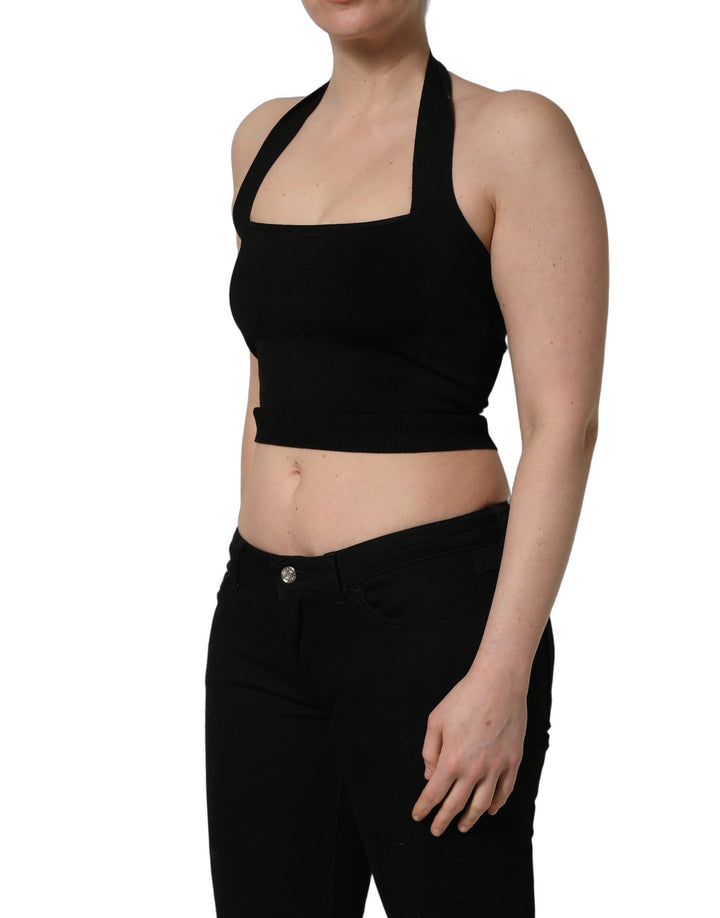 Dolce &amp; Gabbana Black Square Neck Halter Cropped Tank Top