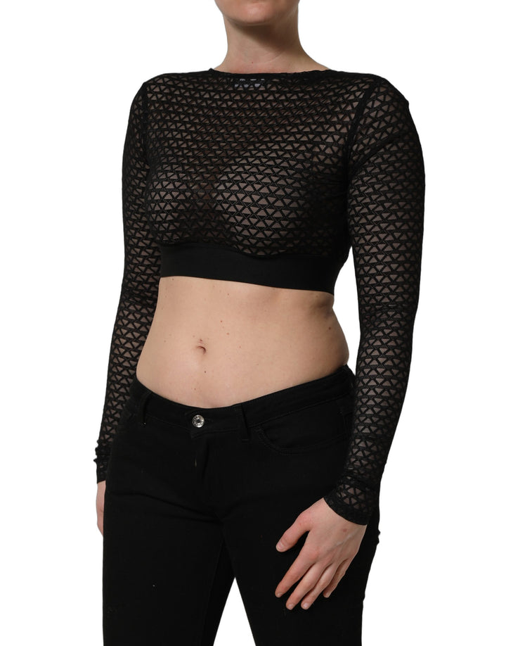 Dolce &amp; Gabbana Black Nylon Fishnet Long Sleeve Cropped Top