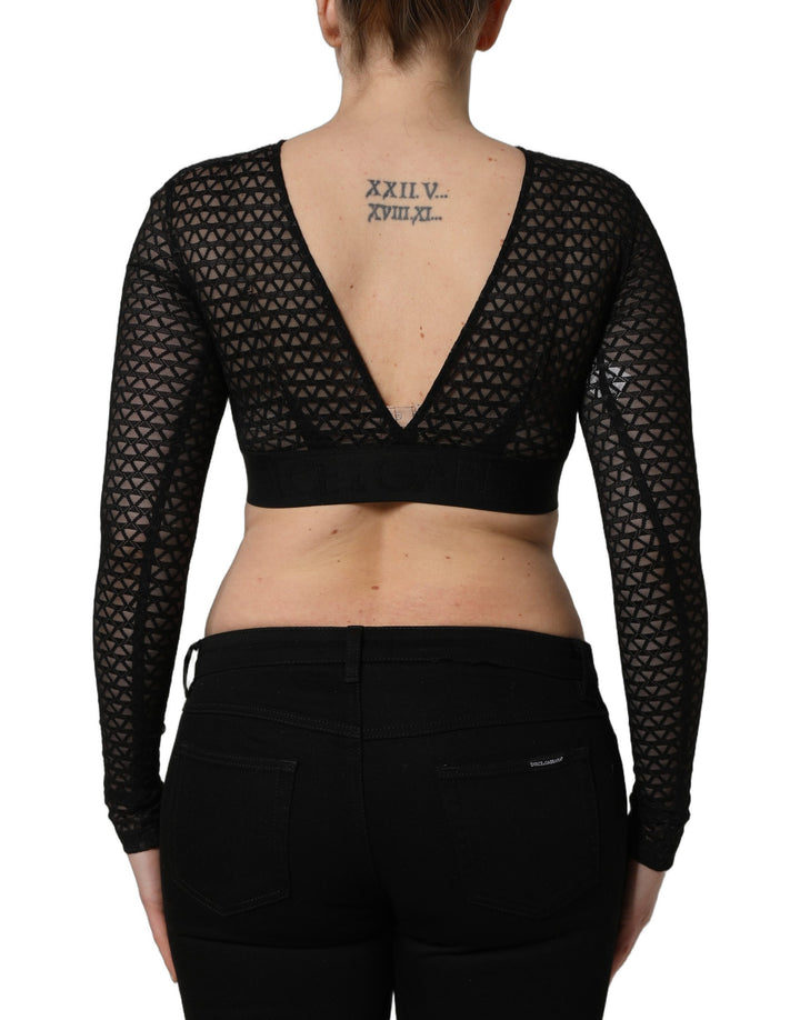 Dolce &amp; Gabbana Black Nylon Fishnet Long Sleeve Cropped Top