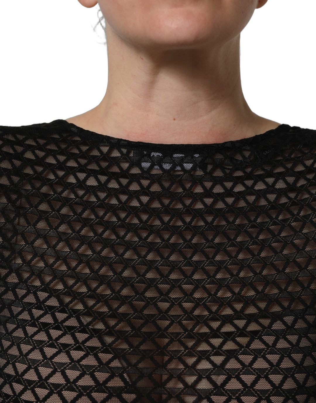 Dolce &amp; Gabbana Black Nylon Fishnet Long Sleeve Cropped Top
