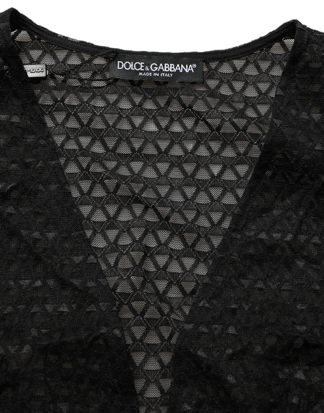 Dolce &amp; Gabbana Black Nylon Fishnet Long Sleeve Cropped Top