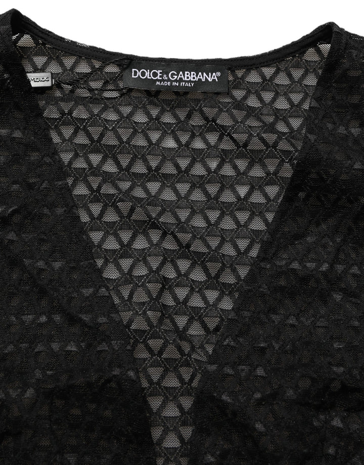 Dolce &amp; Gabbana Black Nylon Fishnet Long Sleeve Cropped Top