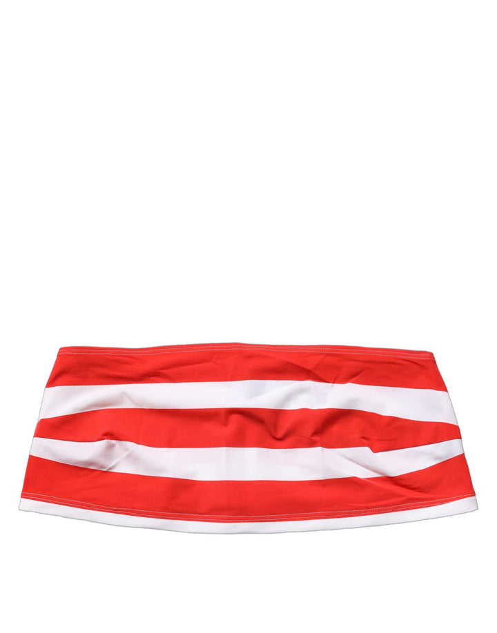 Dolce &amp; Gabbana White Red Nylon Striped Ribbed Tube Crop Top
