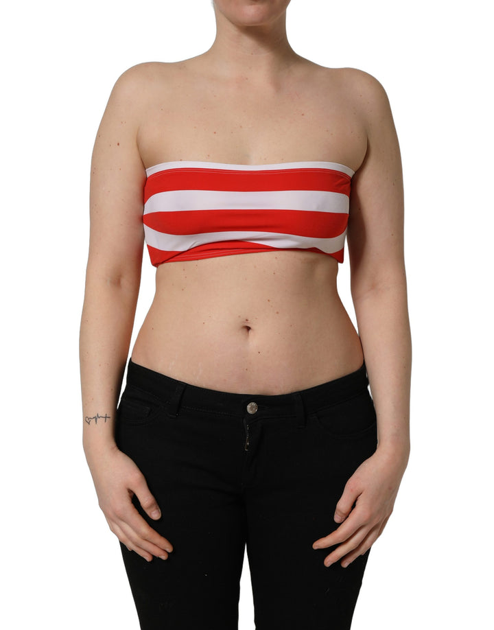 Dolce &amp; Gabbana White Red Nylon Striped Ribbed Tube Crop Top