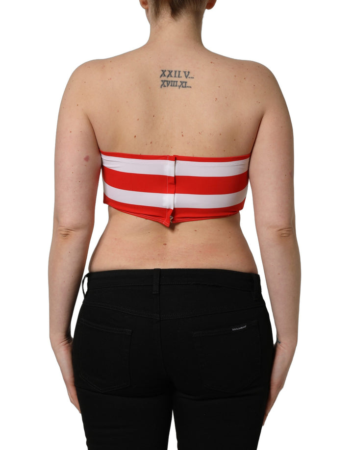 Dolce &amp; Gabbana White Red Nylon Striped Ribbed Tube Crop Top
