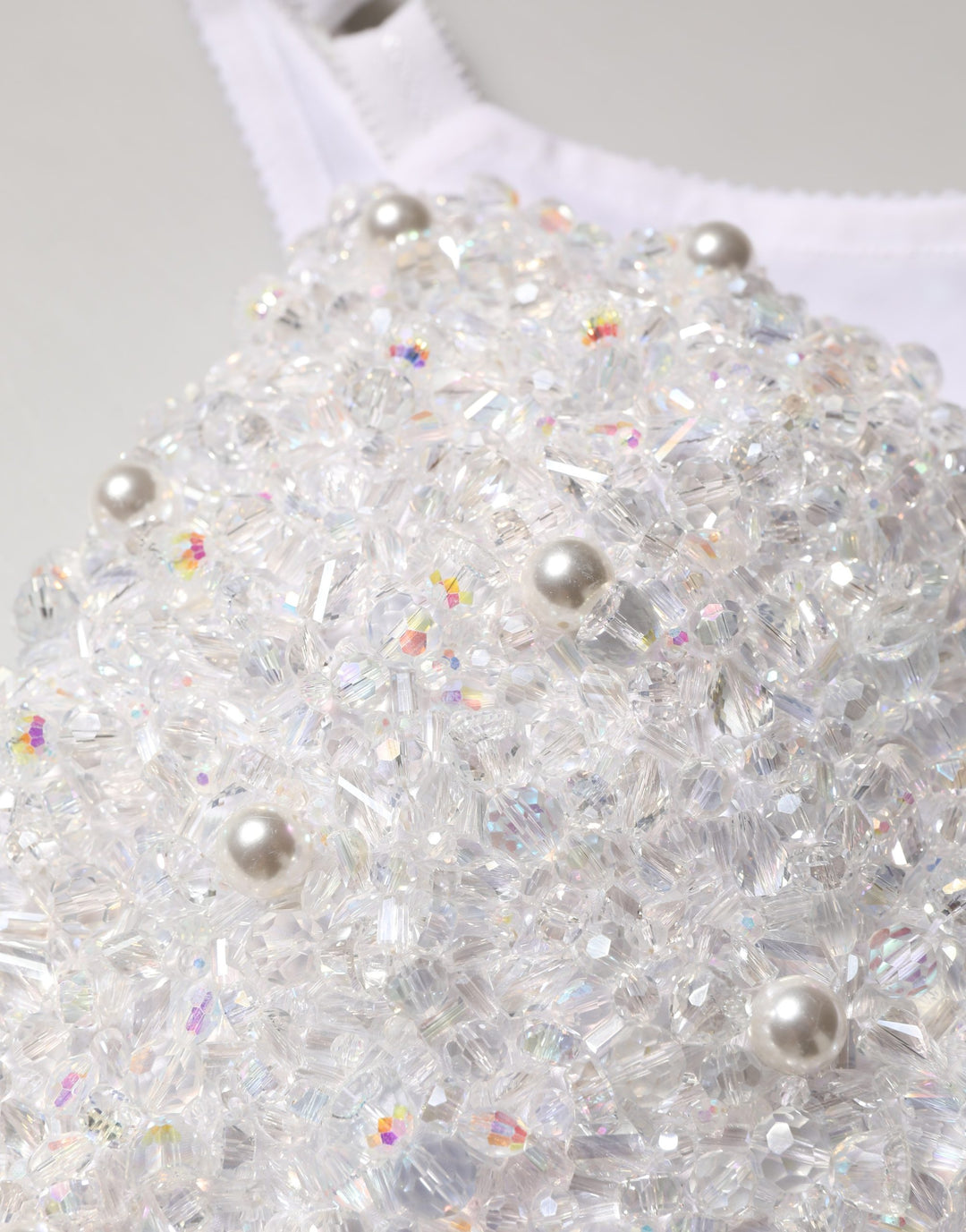 Dolce &amp; Gabbana White Pearls Beaded Corset Bustier Crop Top