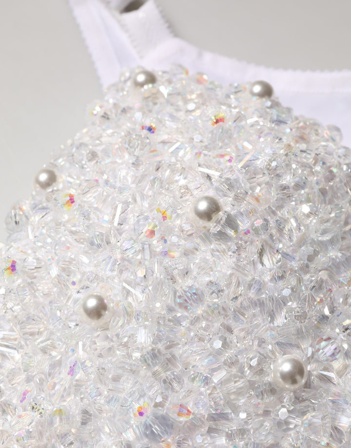 Dolce &amp; Gabbana White Pearls Beaded Corset Bustier Crop Top