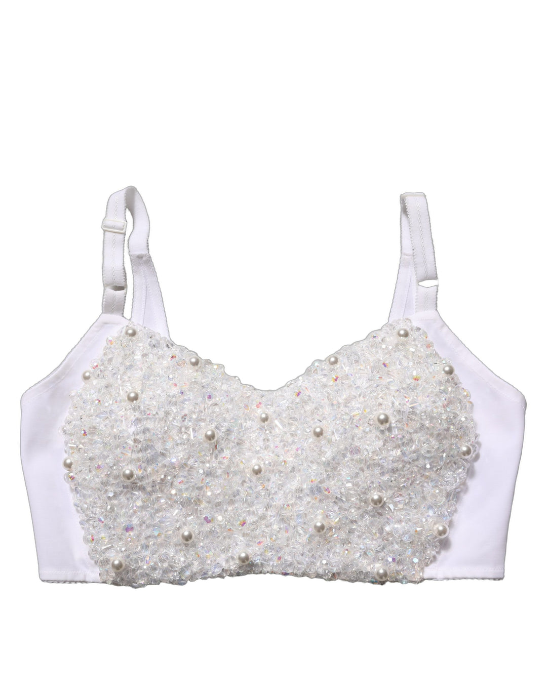 Dolce &amp; Gabbana White Pearls Beaded Corset Bustier Crop Top