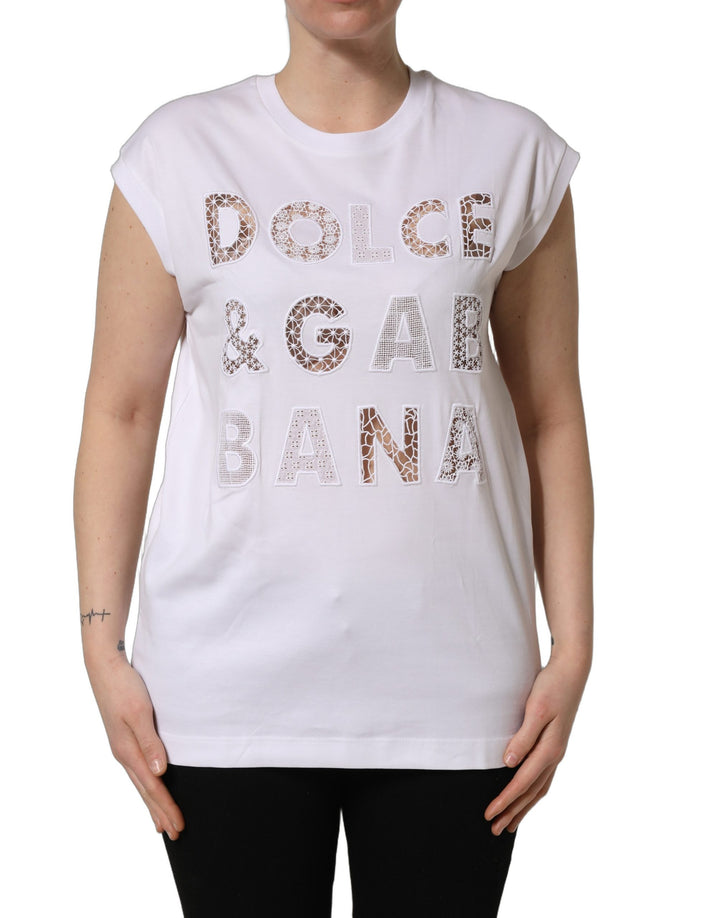 Dolce &amp; Gabbana White Logo Round Neck Sleeveless T-shirt