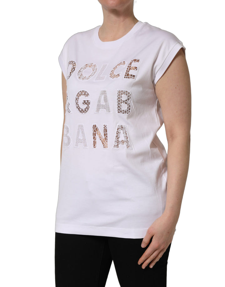 Dolce &amp; Gabbana White Logo Round Neck Sleeveless T-shirt