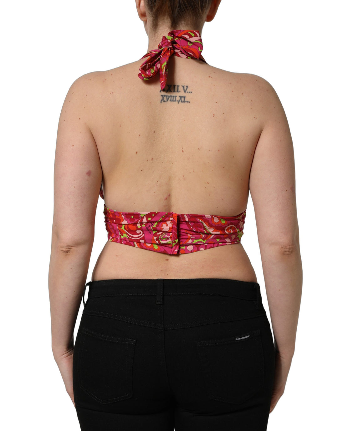 Dolce &amp; Gabbana Red Paisley Silk Halter Neck Crop Tank Top