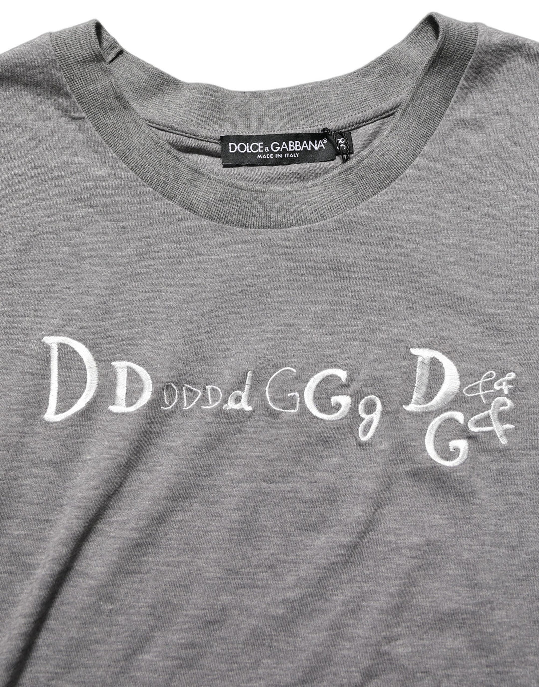 Dolce &amp; Gabbana Gray Logo Embroidery Short Sleeve T-shirt
