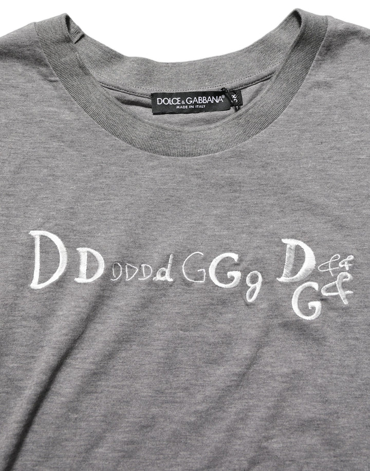 Dolce &amp; Gabbana Gray Logo Embroidery Short Sleeve T-shirt