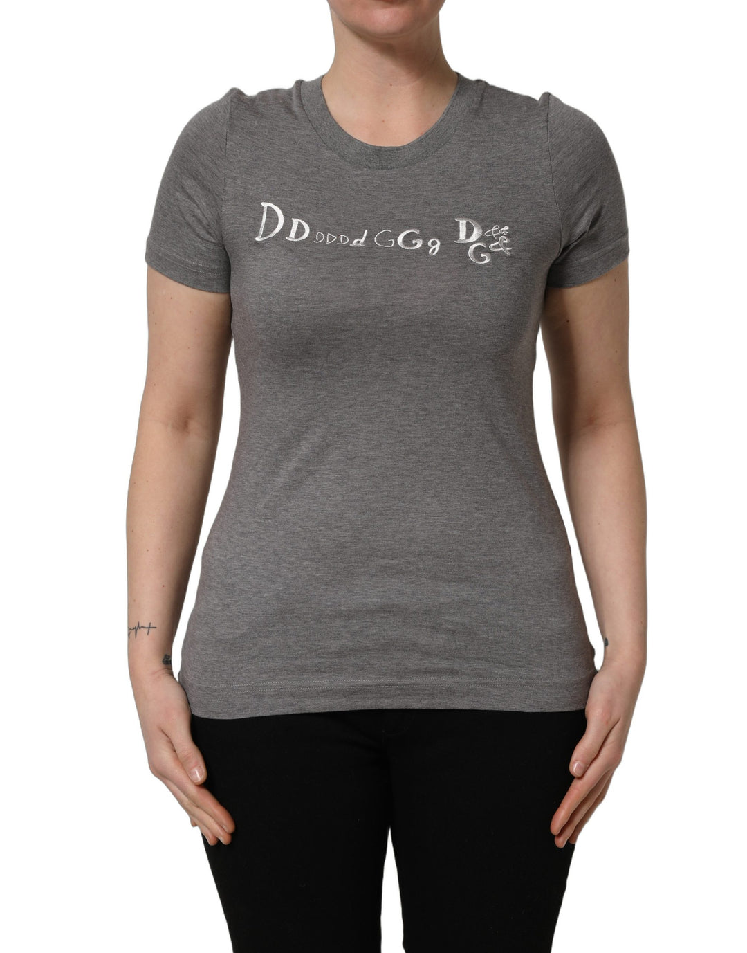 Dolce &amp; Gabbana Gray Logo Embroidery Short Sleeve T-shirt