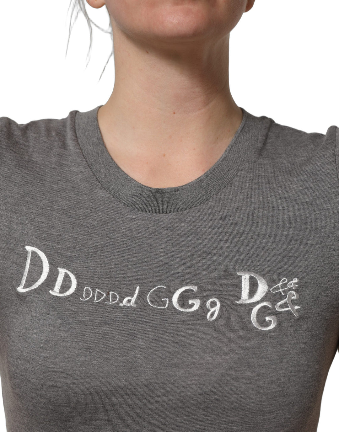 Dolce &amp; Gabbana Gray Logo Embroidery Short Sleeve T-shirt