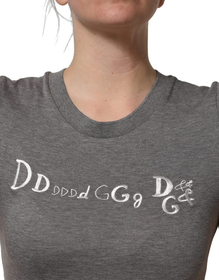 Dolce &amp; Gabbana Gray Logo Embroidery Short Sleeve T-shirt