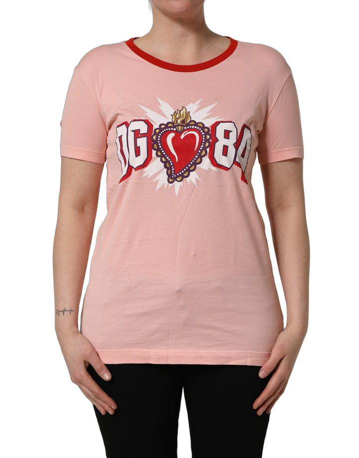 Dolce &amp; Gabbana Pink Graphic Print Cotton Crew Neck T-shirt