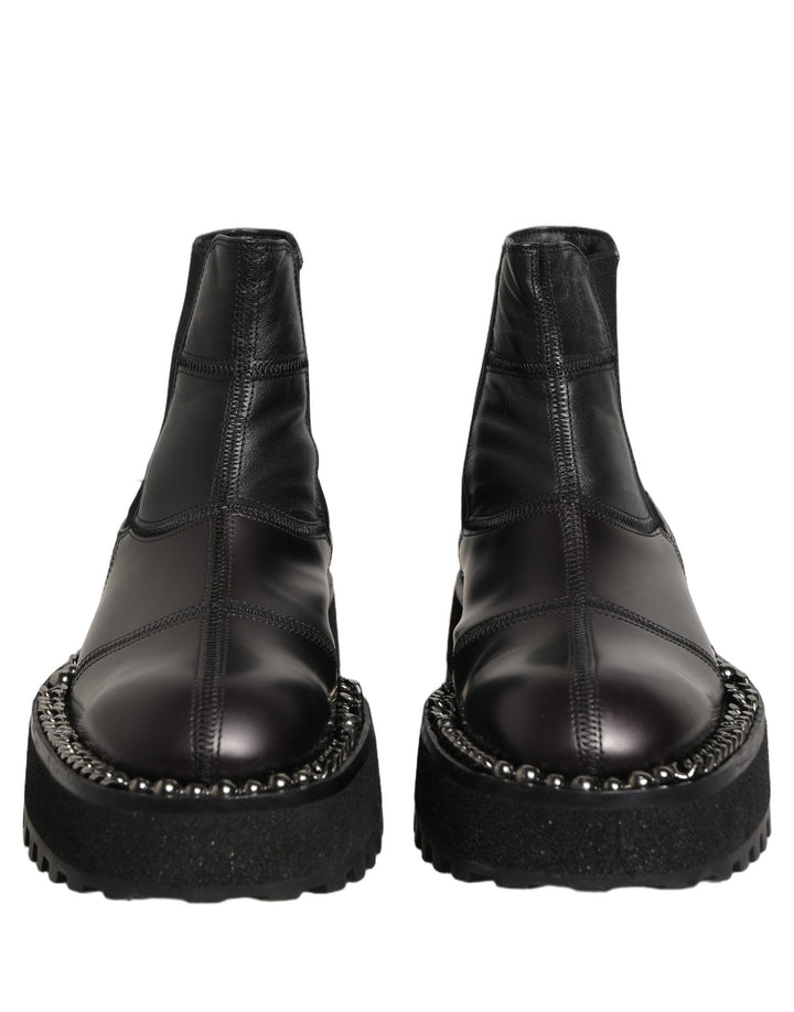 Dolce &amp; Gabbana Black Leather Slip On Chelsea Boots Shoes
