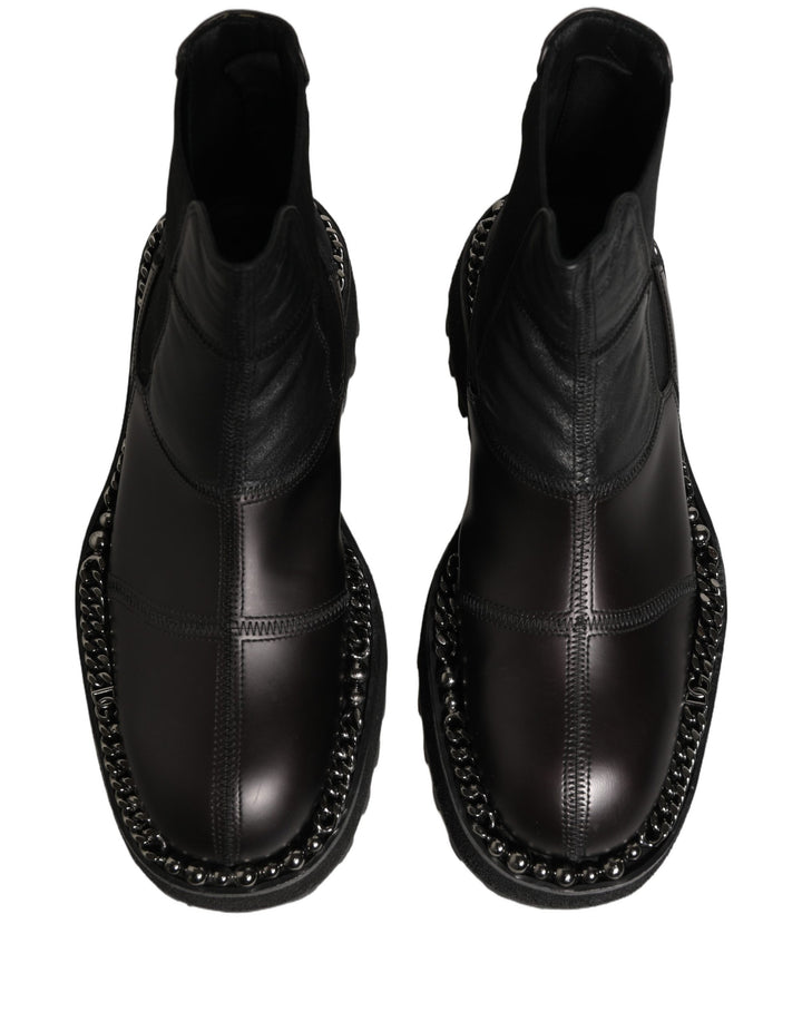 Dolce &amp; Gabbana Black Leather Slip On Chelsea Boots Shoes