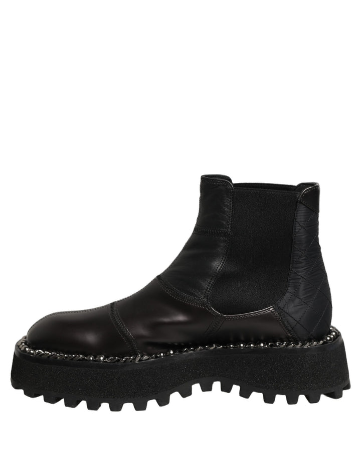 Dolce &amp; Gabbana Black Leather Slip On Chelsea Boots Shoes