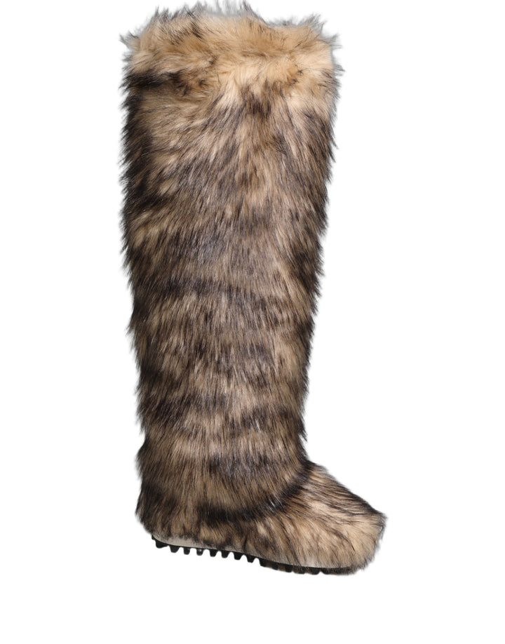 Dolce &amp; Gabbana Brown Faux Skim Ski Fur Knee High Boots Shoes