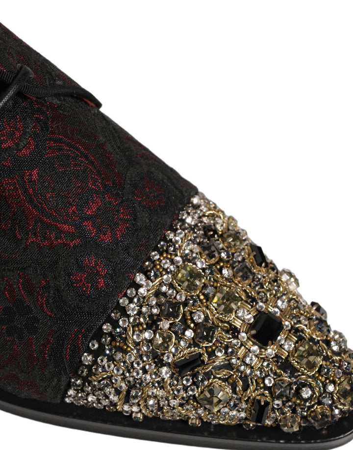 Dolce &amp; Gabbana Black Red Embellished Derby Dress Formal Shoes