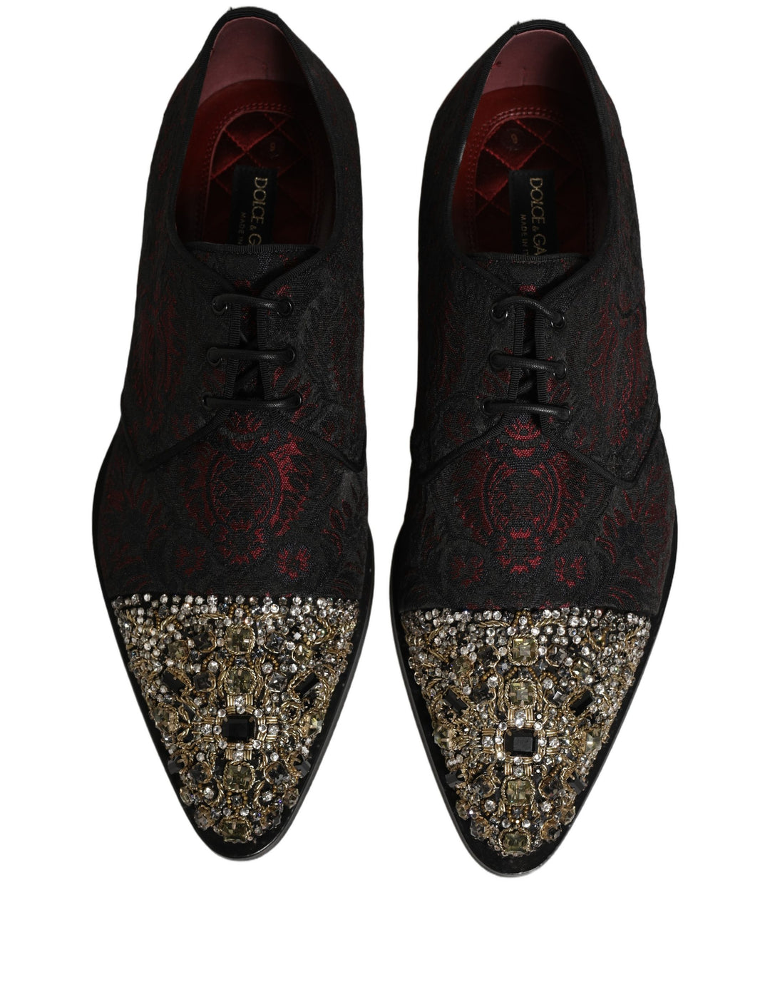 Dolce &amp; Gabbana Black Red Embellished Derby Dress Formal Shoes