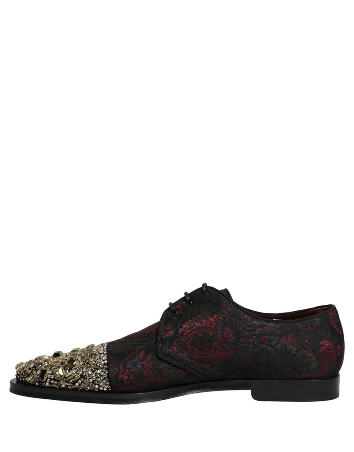 Dolce &amp; Gabbana Black Red Embellished Derby Dress Formal Shoes