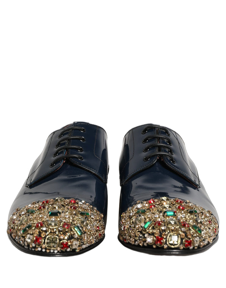 Dolce &amp; Gabbana Blue Embellished Men Derby Dress Formal Shoes