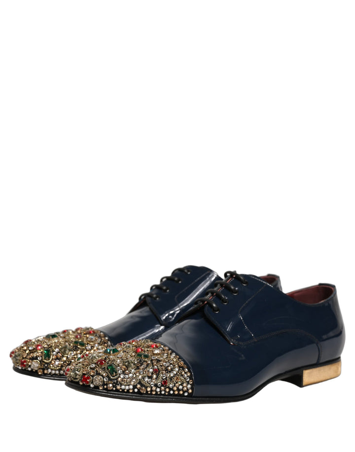 Dolce &amp; Gabbana Blue Embellished Men Derby Dress Formal Shoes