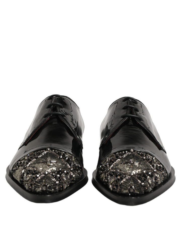 Dolce &amp; Gabbana Black Embellished Men Derby Dress Formal Shoes