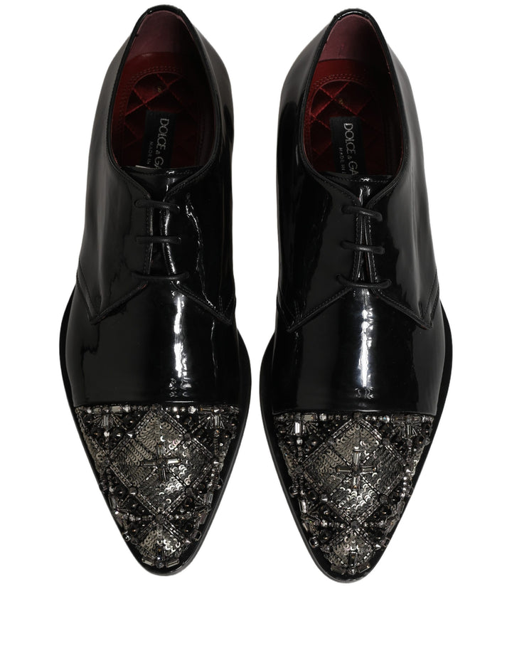 Dolce &amp; Gabbana Black Embellished Men Derby Dress Formal Shoes