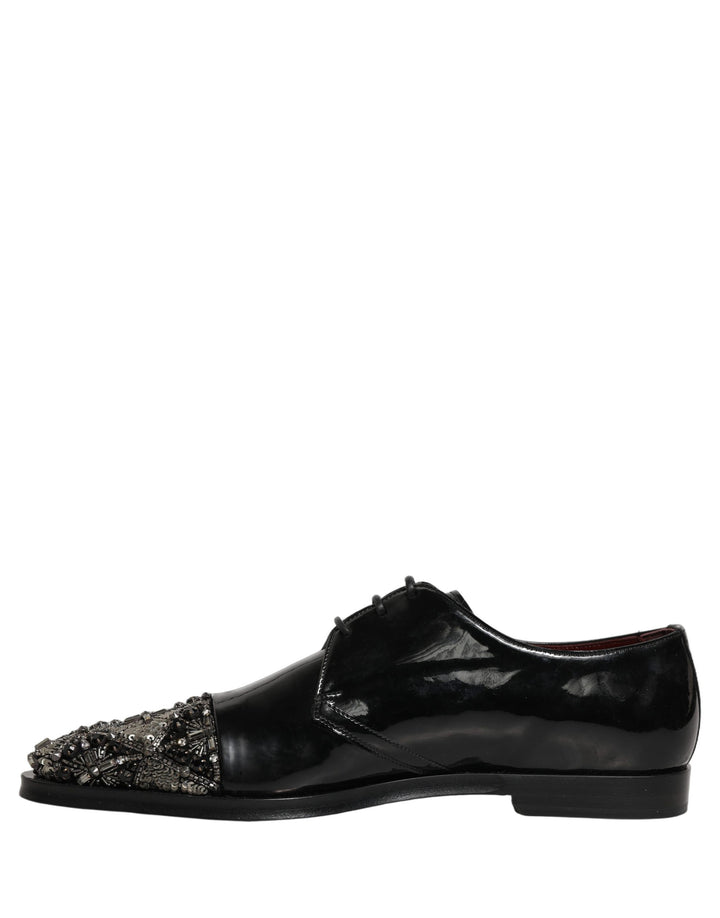 Dolce &amp; Gabbana Black Embellished Men Derby Dress Formal Shoes