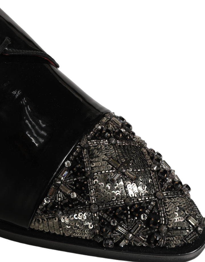Dolce &amp; Gabbana Black Embellished Derby Dress Formal Shoes