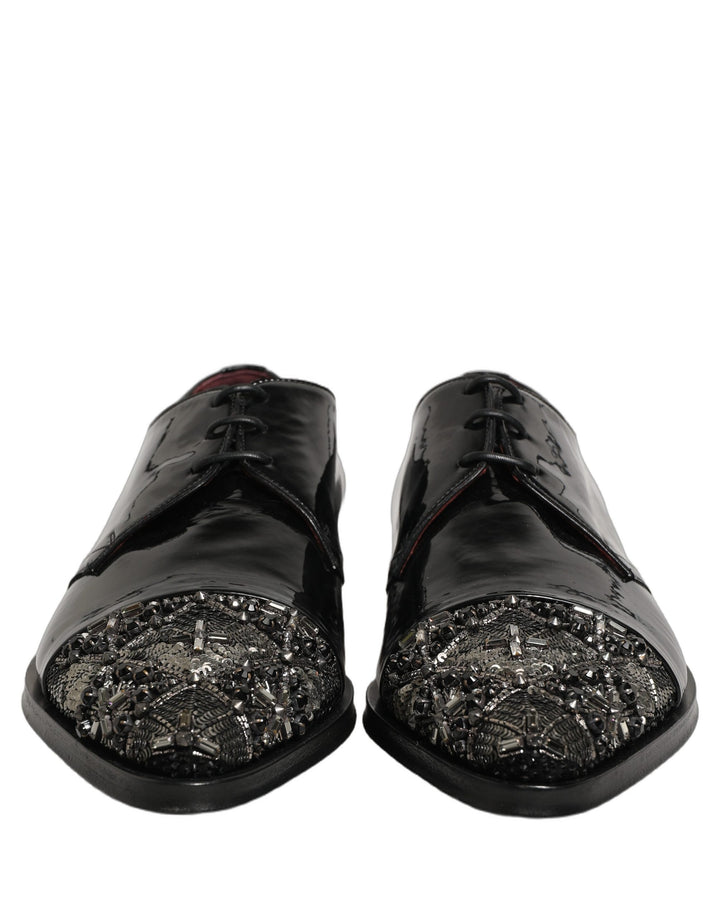 Dolce &amp; Gabbana Black Embellished Derby Dress Formal Shoes