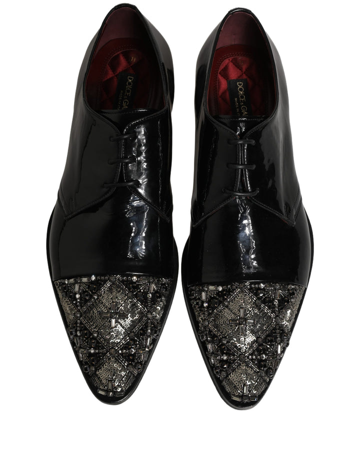 Dolce &amp; Gabbana Black Embellished Derby Dress Formal Shoes