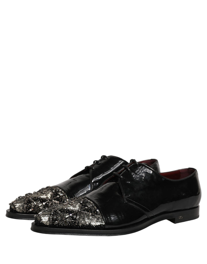 Dolce &amp; Gabbana Black Embellished Derby Dress Formal Shoes