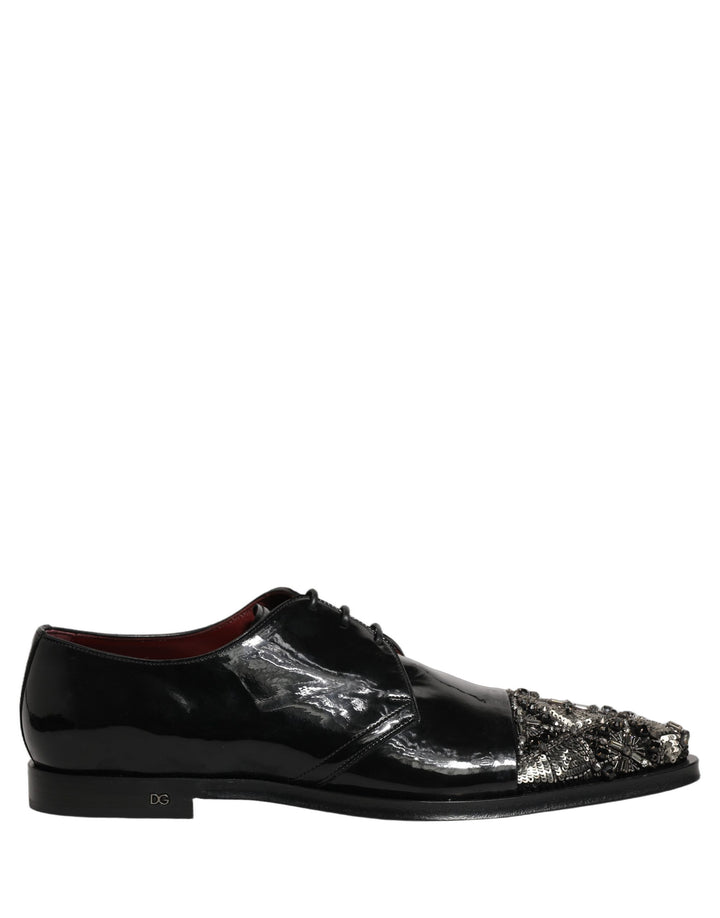 Dolce &amp; Gabbana Black Embellished Derby Dress Formal Shoes