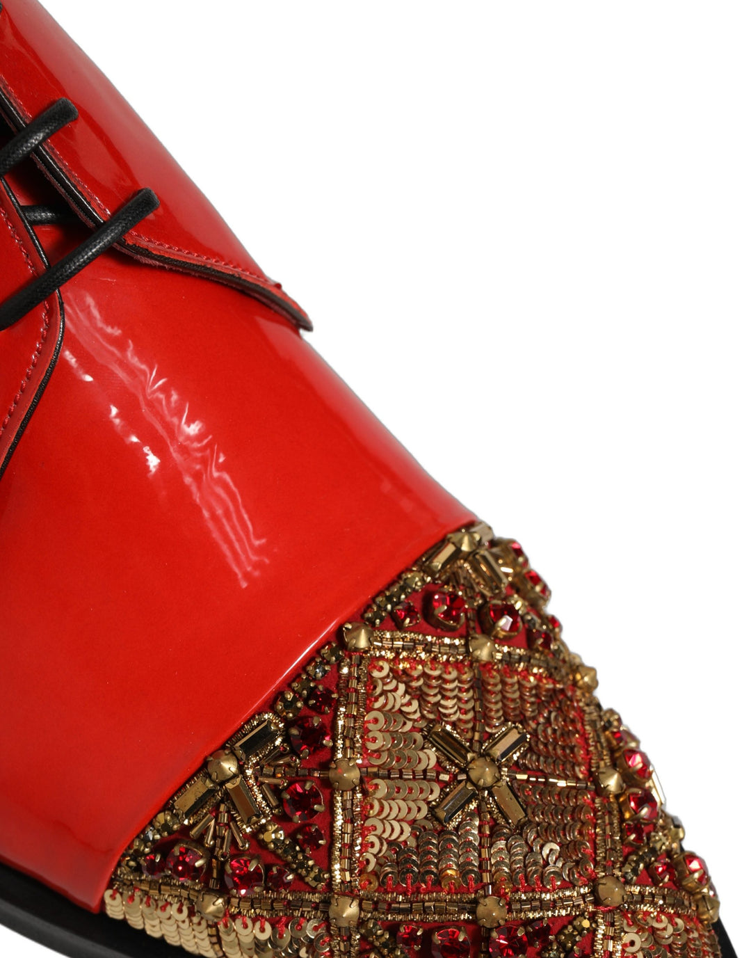 Dolce &amp; Gabbana Red Embellished Men Derby Dress Formal Shoes