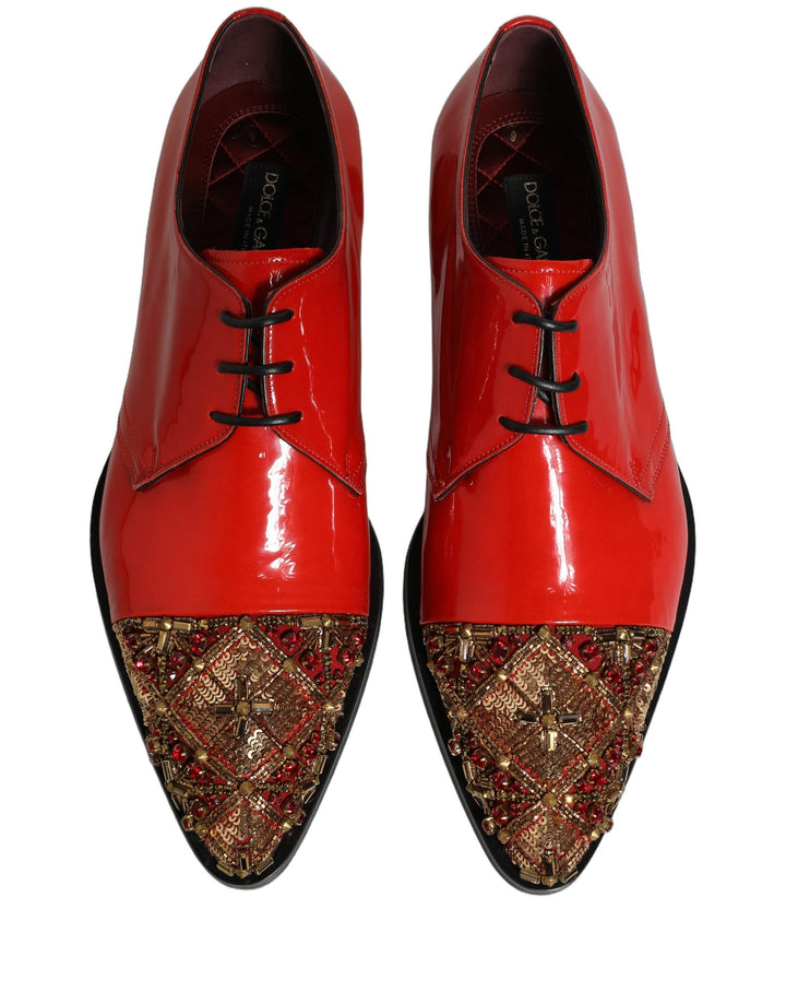 Dolce &amp; Gabbana Red Embellished Men Derby Dress Formal Shoes