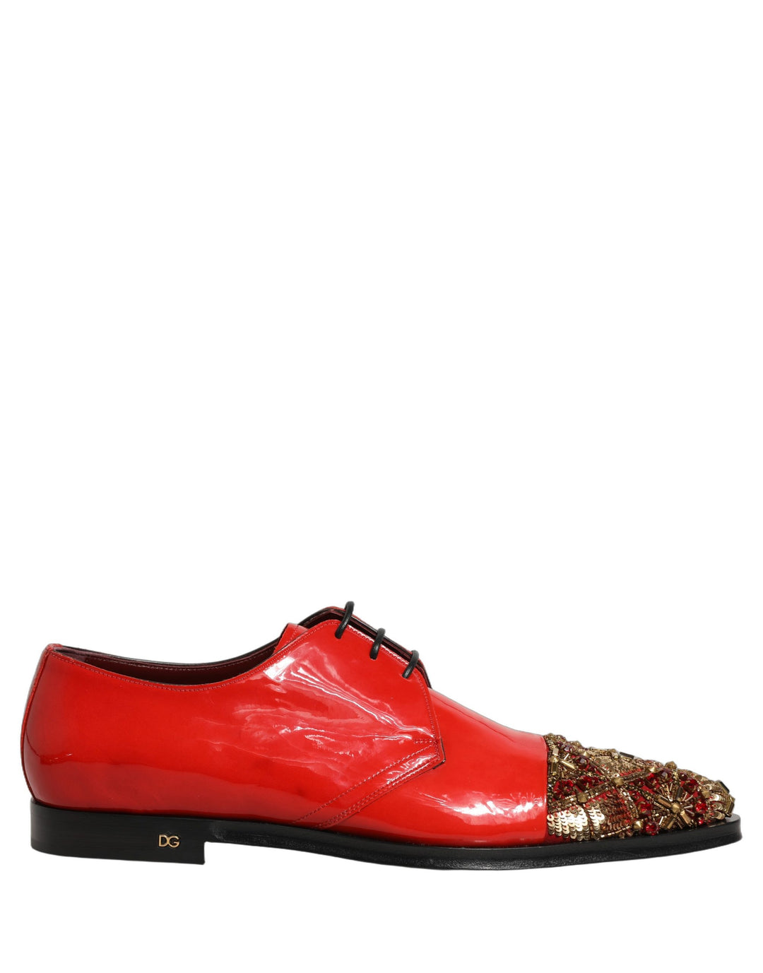 Dolce &amp; Gabbana Red Embellished Men Derby Dress Formal Shoes