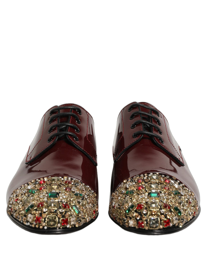 Dolce &amp; Gabbana Maroon Embellished Derby Dress Formal Shoes