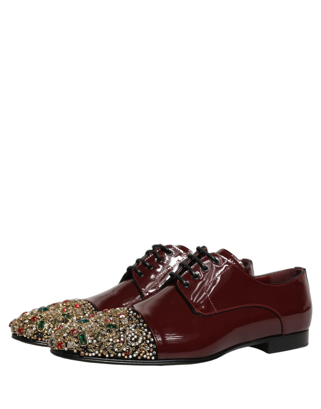 Dolce &amp; Gabbana Maroon Embellished Derby Dress Formal Shoes