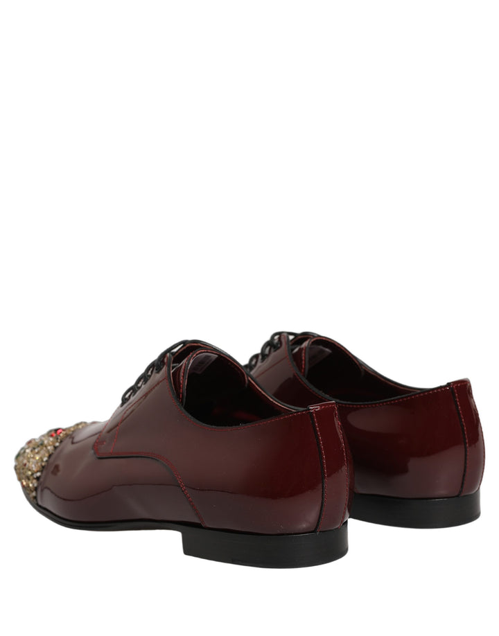 Dolce &amp; Gabbana Maroon Embellished Derby Dress Formal Shoes