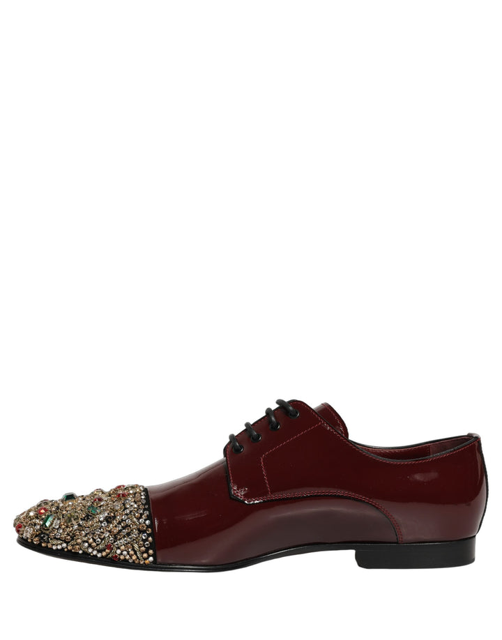 Dolce &amp; Gabbana Maroon Embellished Derby Dress Formal Shoes